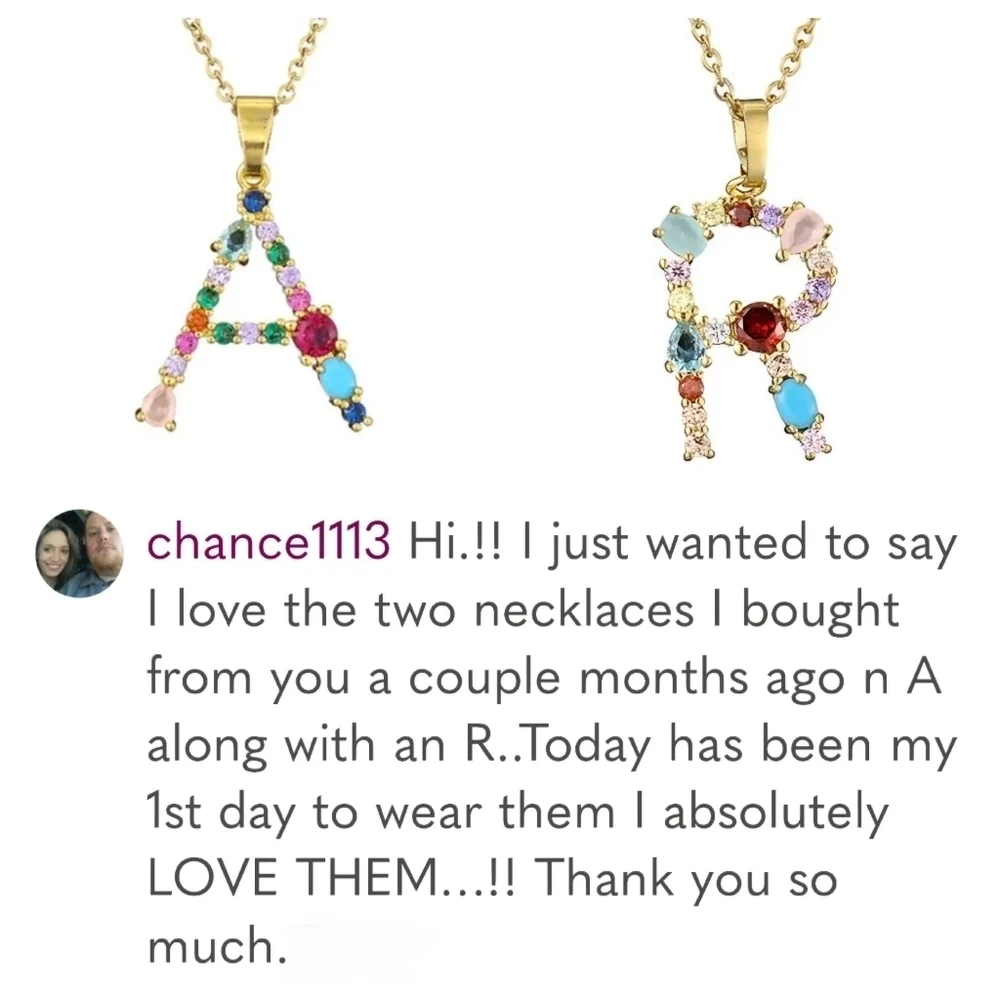 R Letter Pendant Necklace Multicolor Rhinestones Gold Tone Chain - Picture 3 of 16